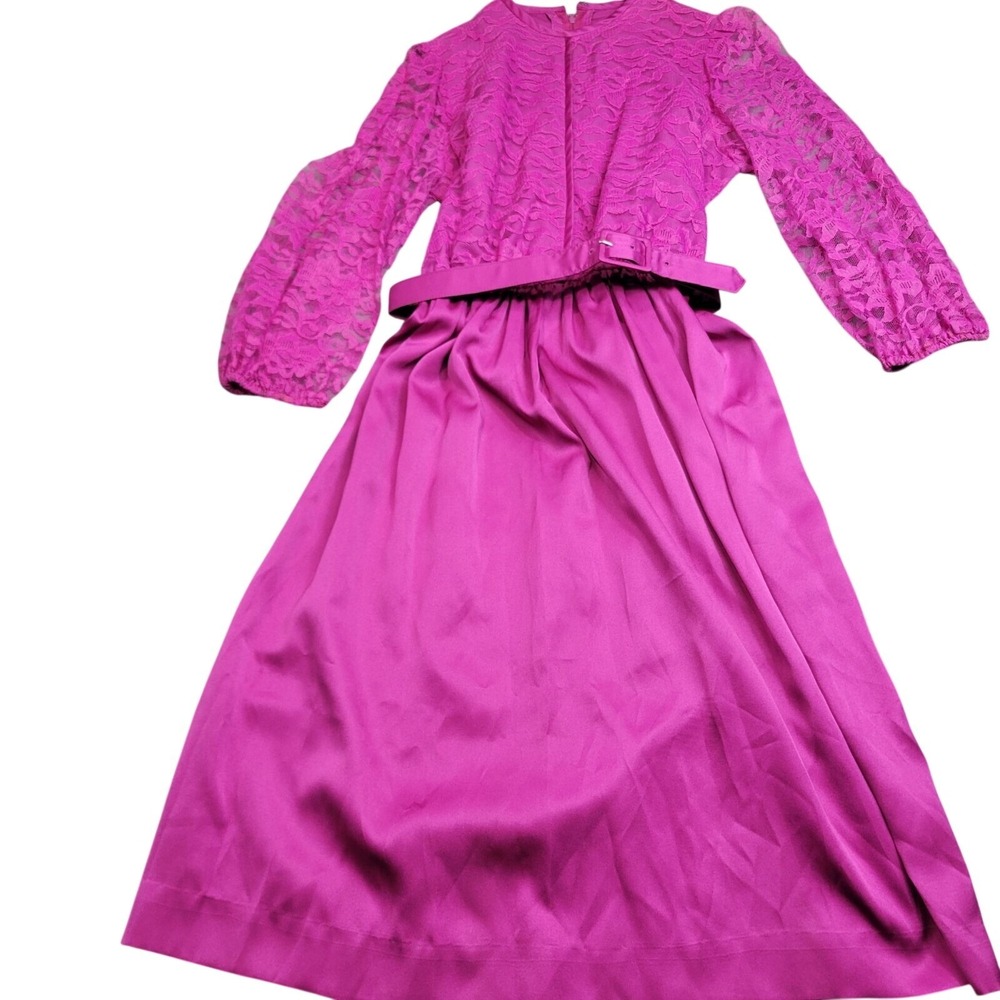 Vintage Herman Marcus Dallas Fuchsia Lace & Satin Belted Dress